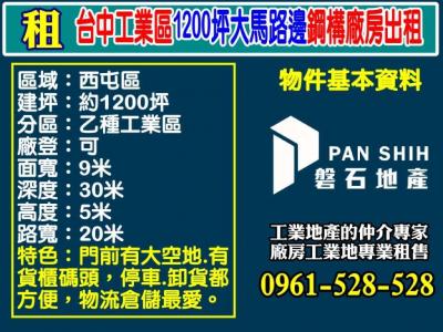 【台中工業區｜1200坪大馬路鋼構廠房】物流最愛視意圖